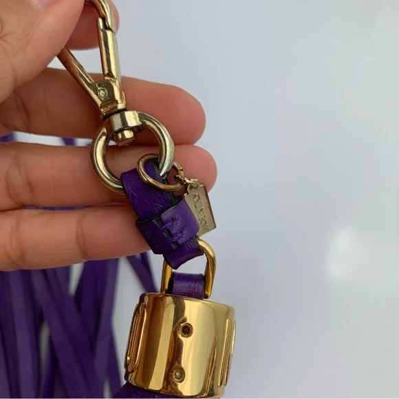 MOSCHINO Couture LEATHER Long Tassel Keychain Bag Charm Purple - Picture 4 of 10
